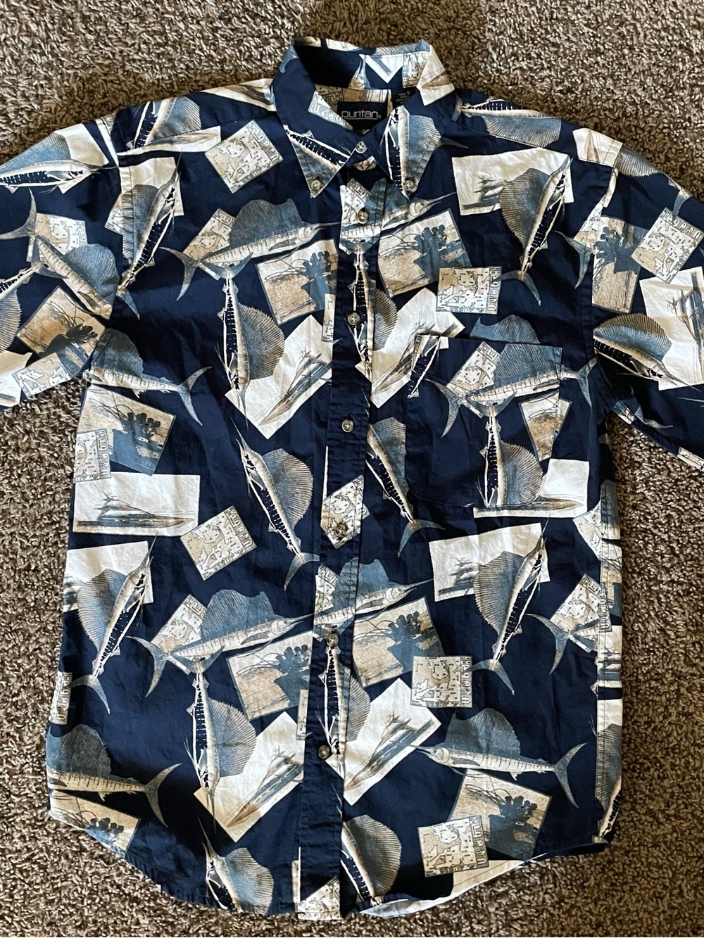 Puritan Navy Short-slaves Printed Shirt Jacket